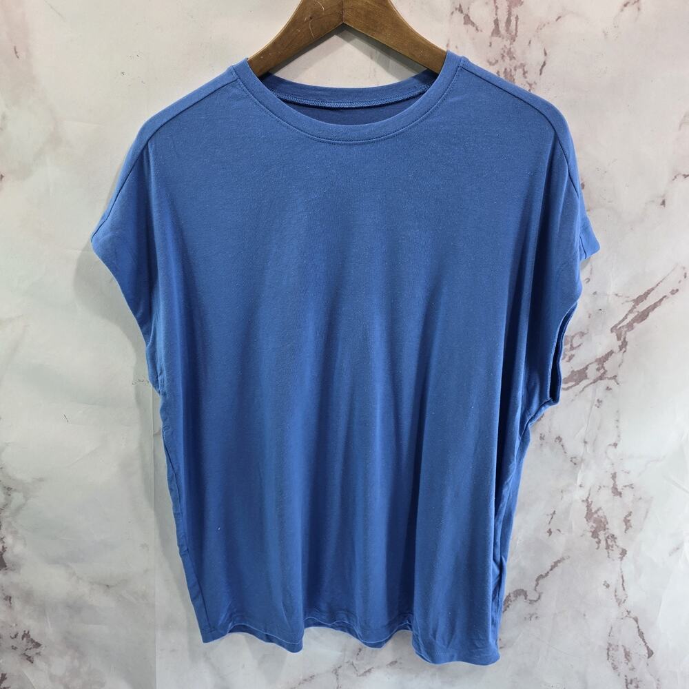 By Anthropologie T Shirt Womens Large Blue Crop Boxy Crew Micro Modal